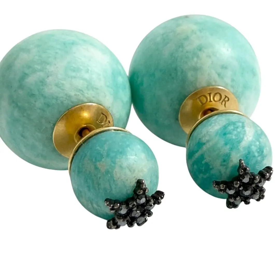 Pre-owned Dior Brass Small Leather Goods Christian Stone Earrings