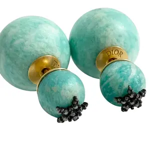 Pre-owned Dior Brass Small Leather Goods Christian Stone Earrings