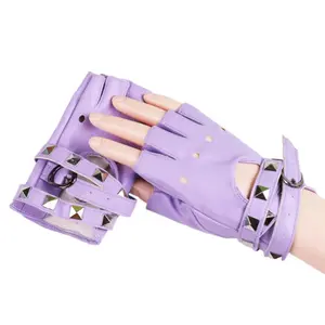 Punk Rivets Belt Wrist Gloves Cool Breathable Driving Gloves Anti-Slip Gothic Fingerless Mittens Disco Dancing