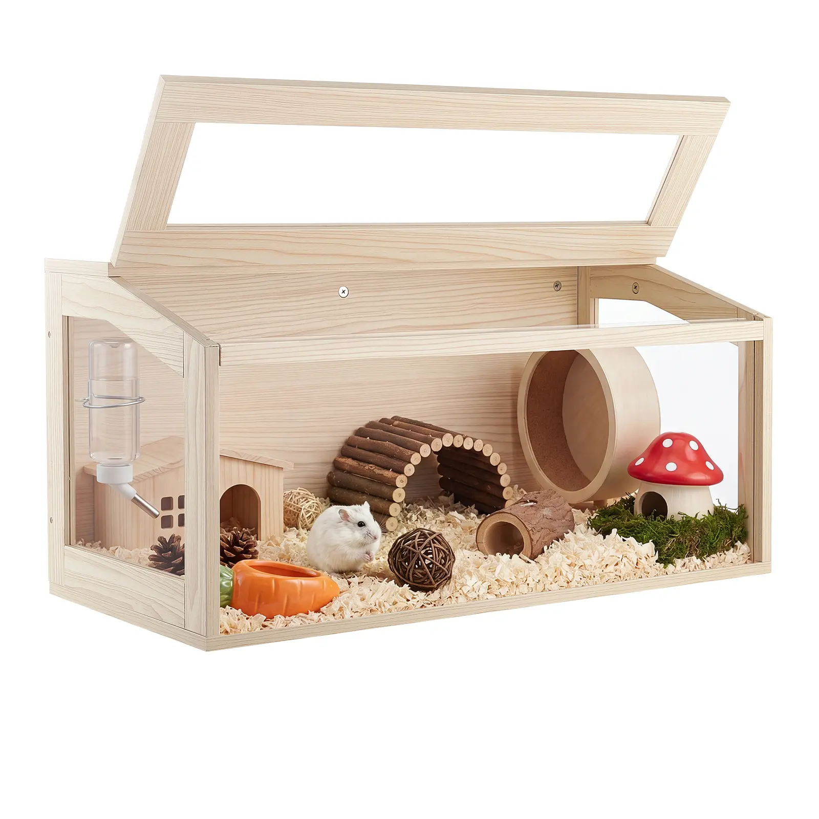 VEVOR Wooden Hamster Cage 31.9"x16.1"x16.1" 270° Viewing Hamster Habitat, Chewproof Acrylic Small Animal Cage with Openable Top, Large Pet Enclosure for Syrian/Dwarf Hamsters, Guinea Pigs & Gerbils