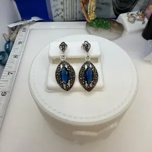 925 sterling silver earrings high quality vintage stile Mexican silver high quality (( aretes de plata Mexicana elegantes piedras finas de zirconia y Tanzanite