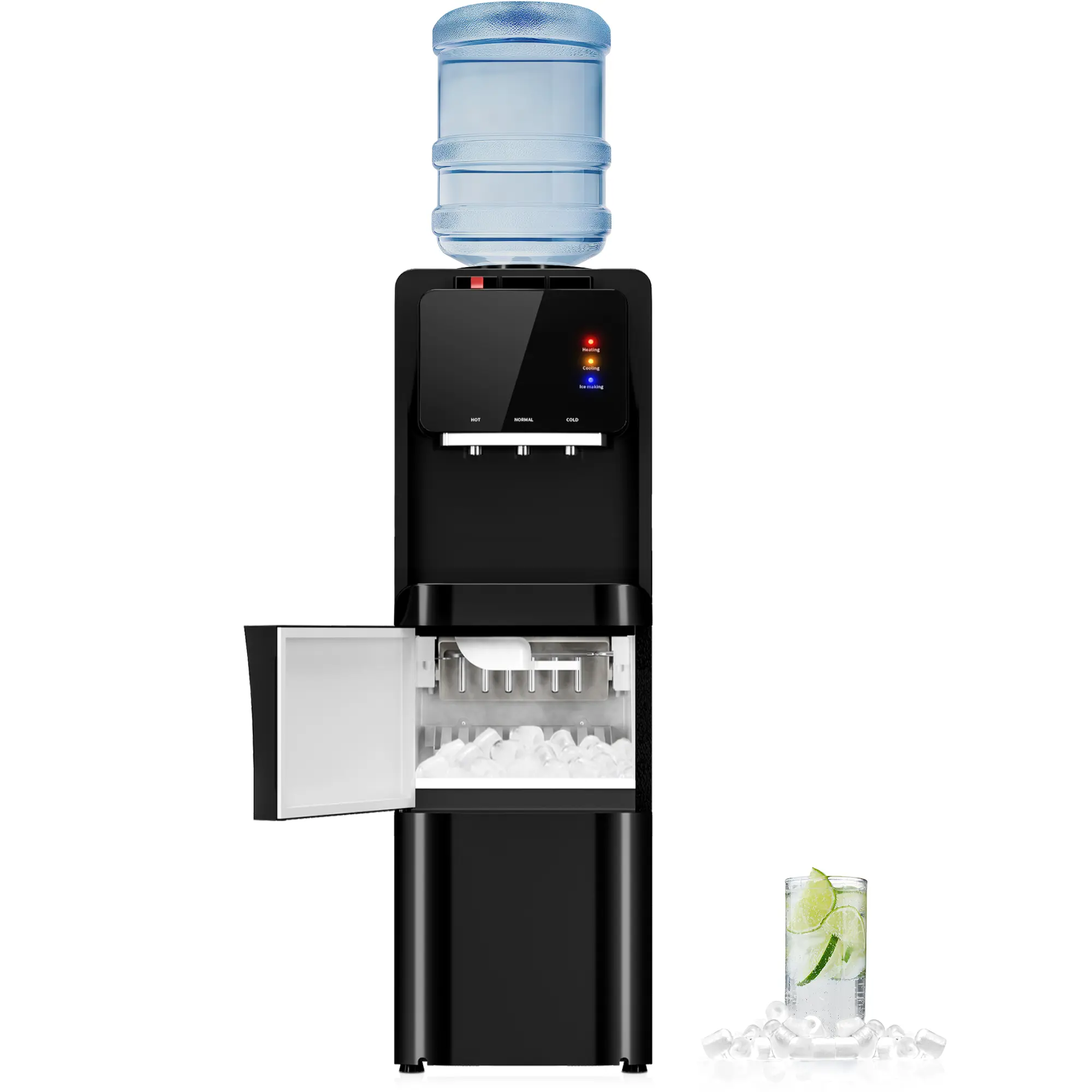 MANASTIN Water Dispenser with Ice Maker, 4-in-1 Top Loading Water Cooler with Hot, Cold & Room Temp Water, 35lbs/Day Fast Ice Making, Child Safety Lock, Fits 2-5 Gallon Bottles for Home & Office