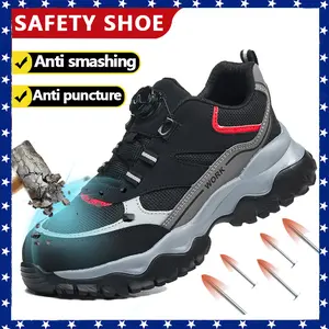 Men Work Boots Steel Toe Boots Anti-Puncture Anti-smash Toe Boots Slip Light Weight Safety Shoes Comfortable Black Men Shoes Construction Work Shoes