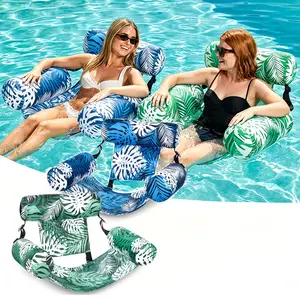 2-Pack Leaf Pattern Pool Floats, Inflatable Lounge Chairs with Headrest, Portable Water Hammock for Summer Parties