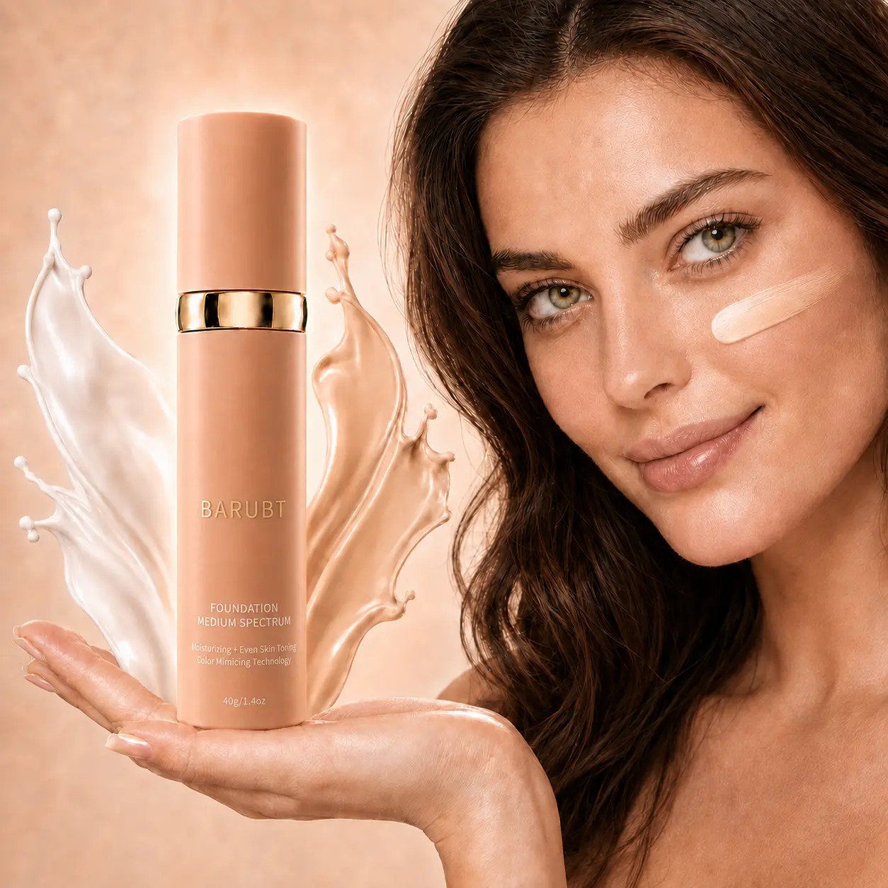 BARUBT 4-in-1 40ml Microbe Liquid Foundation - Color-Adapting Daily Face Makeup, Flawless Buildable Coverage, Smooth Dewy Finish, Radiant Natural Glow (BB & CC Cream Alternative)