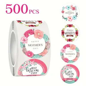 500pcs/Roll Mother's Day Gift Decoration Roll Stickers，Gift Series Non-Dry Adhesive Sticker Party&Greeting Card&Gift Box Label Sealing Sticker，party decoration