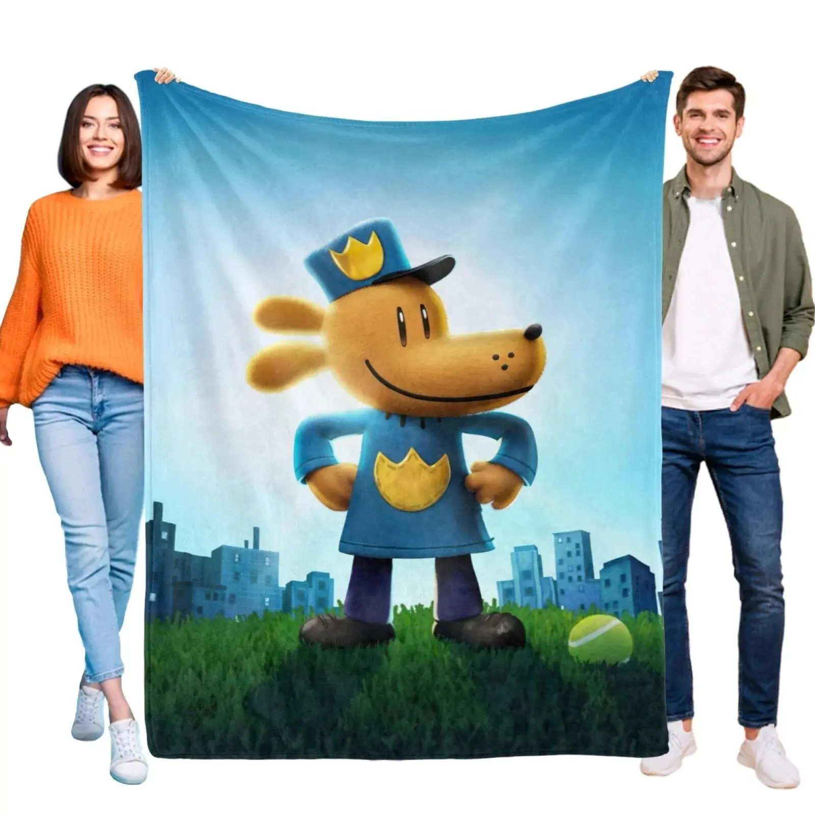 Dog Man Flannel Blanket for Sofa Bed Couch Throw Girls Birthday Gift for Kids