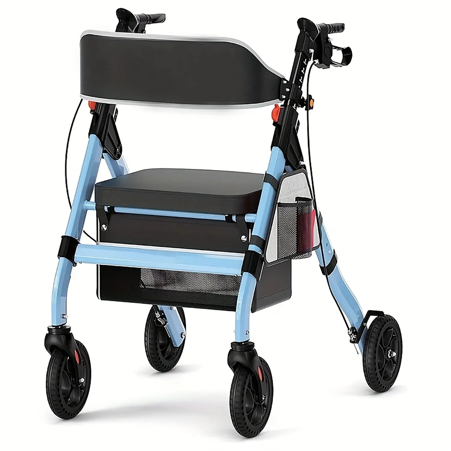 Heavy-Duty Aluminum Foldable Rollator Walker for Seniors, 450 lb Capacity, 8" Wheels, 18" Big Seat, 6-Position Adjustable Height (Sports & Outdoor Ride-On Balance Support Accessory)