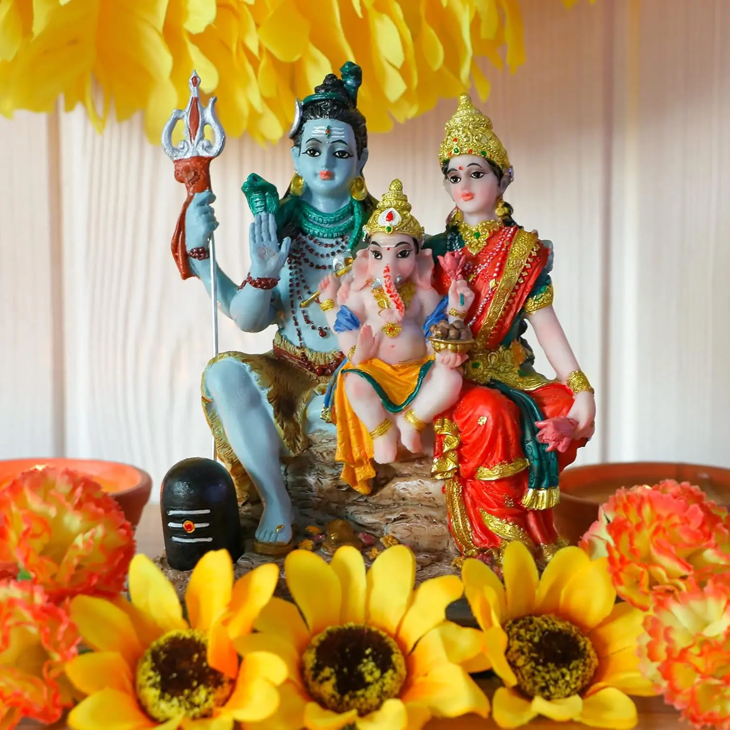 India God Shiva Family Statue - 6.1'H Hindu Idols Shiva Family Sculpture Ganesh Parvati Murti Moorti Pooja Idol Diwali Gifts Puja Gifts Home Office Temple Mandir Altar Decor