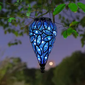 Outdoor Plastic Solar Hanging Lantern, 15 Cool White LEDs Twinkle Effect -Shaped Hanging Lantern Decor Garden Decorative Solar Lights for Backyard, Patio and Lawn