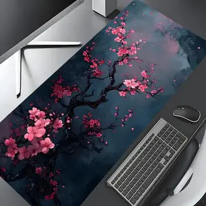 Chinese Ink Mouse Pad Plum Blossom Zen Design Large Gaming Mouse Pad, Non Slip Mousepad, Stylish Desk Protector Desktop Accessory with Non-Slip Rubber, Multi-Size for Laptop & Desktop Use