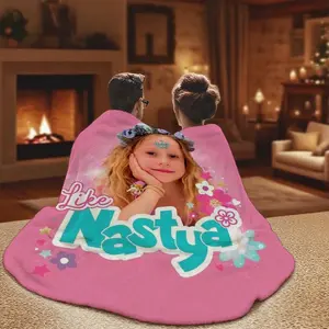 1pc Like Nastya Show TV Inspired Plush Blanket - Nastya Character Print with Pink & Turquoise Logo, Soft All-Season Bedspread ' Room, Birthday & Christmas Gifts for Doll Fans