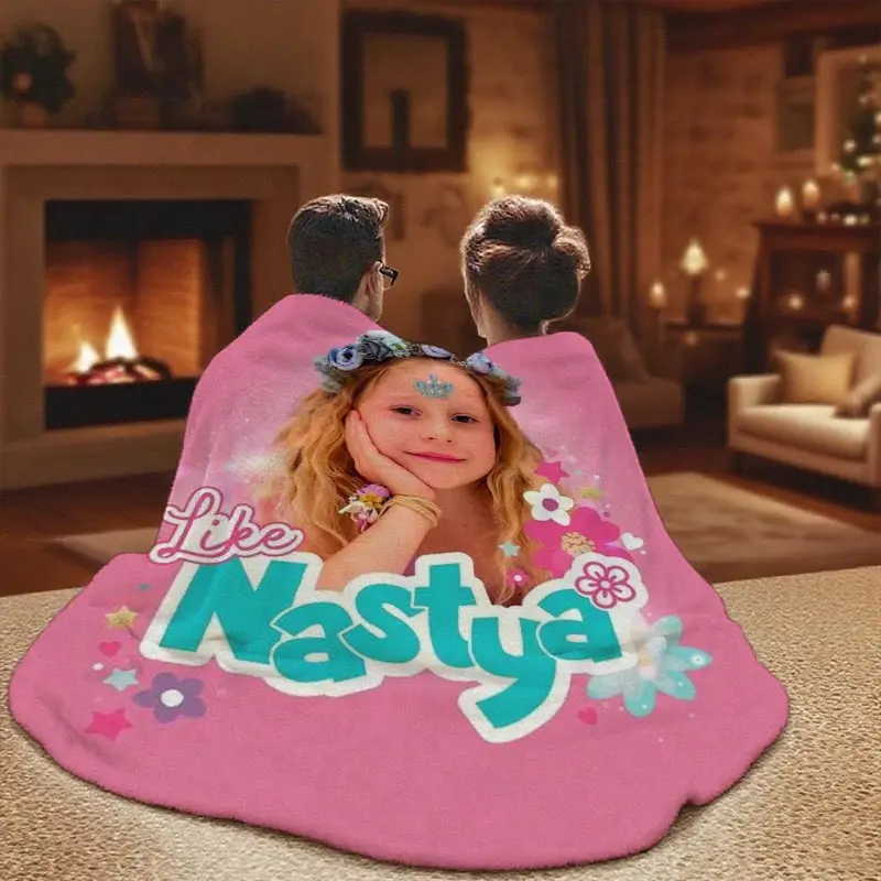 1pc Like Nastya Show TV Inspired Plush Blanket - Nastya Character Print with Pink & Turquoise Logo, Soft All-Season Bedspread ' Room, Birthday & Christmas Gifts for Doll Fans
