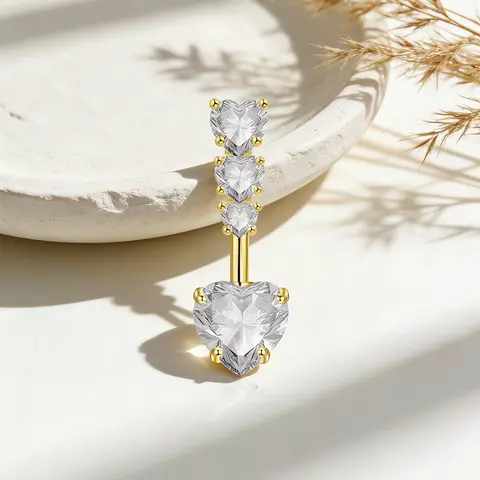 Luxury Fashion Heart-Shaped Artificial Zircon Cz Bling Belly Ring, Gems For Piercings, Women's Body Jewelry, Casual Party Accessory, All Seasons Wear, Body Jewellery, Belly Button Rings
