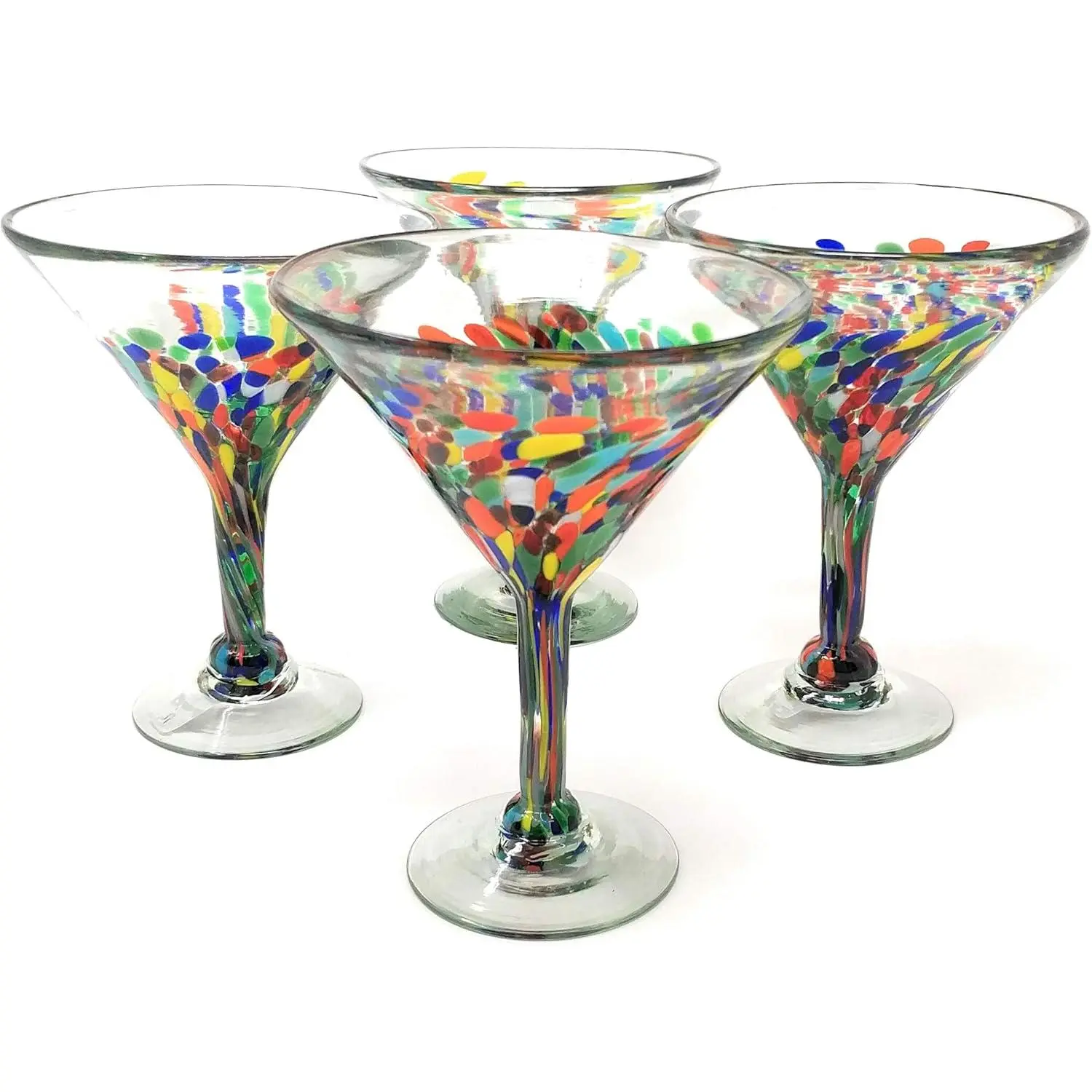 Unisex 4-Piece Mexican Hand Blown Modern Margarita Glasses Drinkware Set - Confetti Carmen, 12 oz, Ideal for Party Supplies, Drinkware Sets