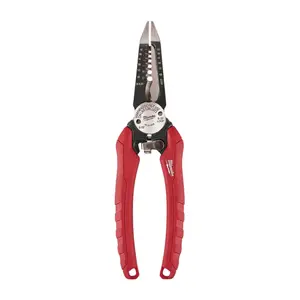 Combination Electricians 6-in-1 Wire Stripper/Cutter Pliers 7.75 in. With Red Grip Handle tool