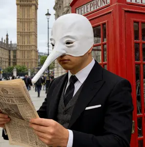 Slipknot Assassin's Creed Long Nose White Latex Mask Pinocchio Style Half Face Headpiece for Halloween Cosplay Carnival Drama Performance Party