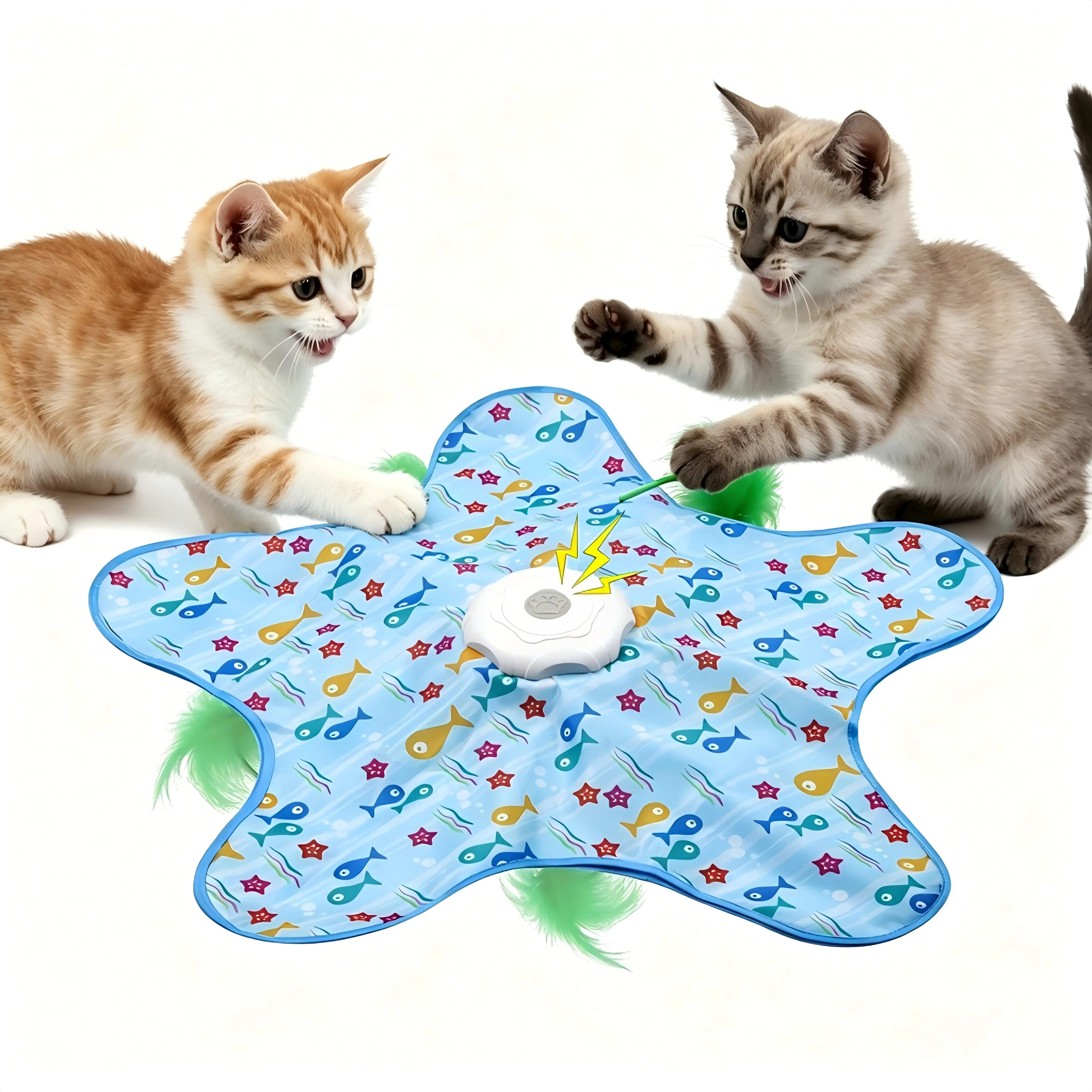 Interactive Cat Toy – Automatic 360° Random Moving Feather Toy, Star-Shaped Hunting Toy with Hide & Seek, Rechargeable, Indoor Exercise for Bored Cats – All Breeds gift realistic bird sound