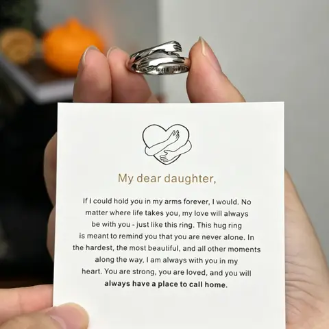 Open Hug Ring - Unisex Solid Metal Anti-Oxidation Adjustable Size Beautiful Ring, Jewelry for Women, Gifts for Women/Womens Gift Idea for Daughters (Symbol of Love & Protection)