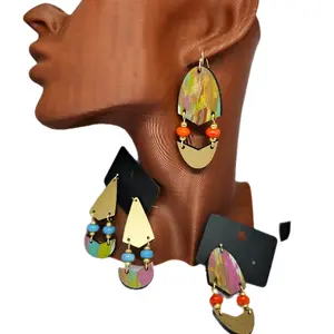 Handpainted Artsy Lightweight Beaded Earrings with Colorful Beads and Geometric Design for Stylish Looks  Orange