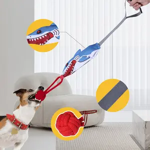 SmartWell Interactive Shark Dog Tug Toy Durable Squeaky Rope For Outdoor Play And Training Chew Stick