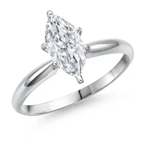 Gem Stone King 14K White Gold IGI Certified Lab Grown Diamond Solitaire Engagement Ring for Women | 1 Ct Marquise Cut| F-G Color | VS Clarity