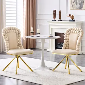 Velvet Dining Chairs Set of 2 Puffy Bubble Chair Ball Chain Chair with Gold Legs, Modern Upholstered Accent Chairs for Dining Room & Kitchen