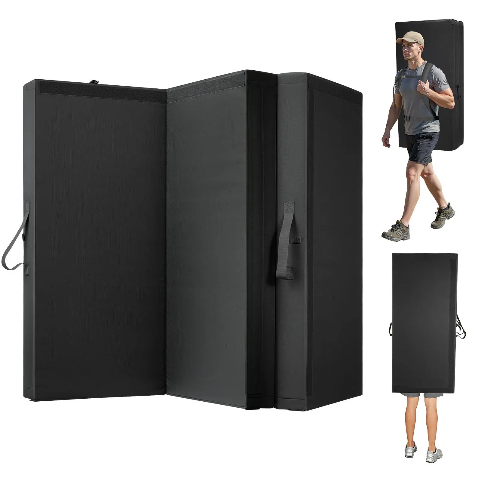 VEVOR Bouldering Crash Pad, Tri-Fold Rock Climbing Pad with Adjustable Backpack Straps and Handle, Lightweight Foldable for Indoor Bouldering Outdoor Use, Folded Size 48x22.2x15in