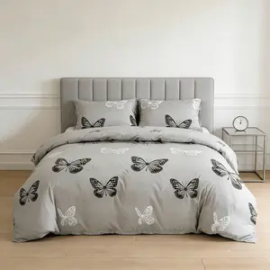 Black & Gray Butterfly Style, 3-Piece Duvet Cover Set, including 1 duvet cover + 2 pillowcases (without inserts). Stylish, elegant, light luxury and natural style, all-season bedding set.