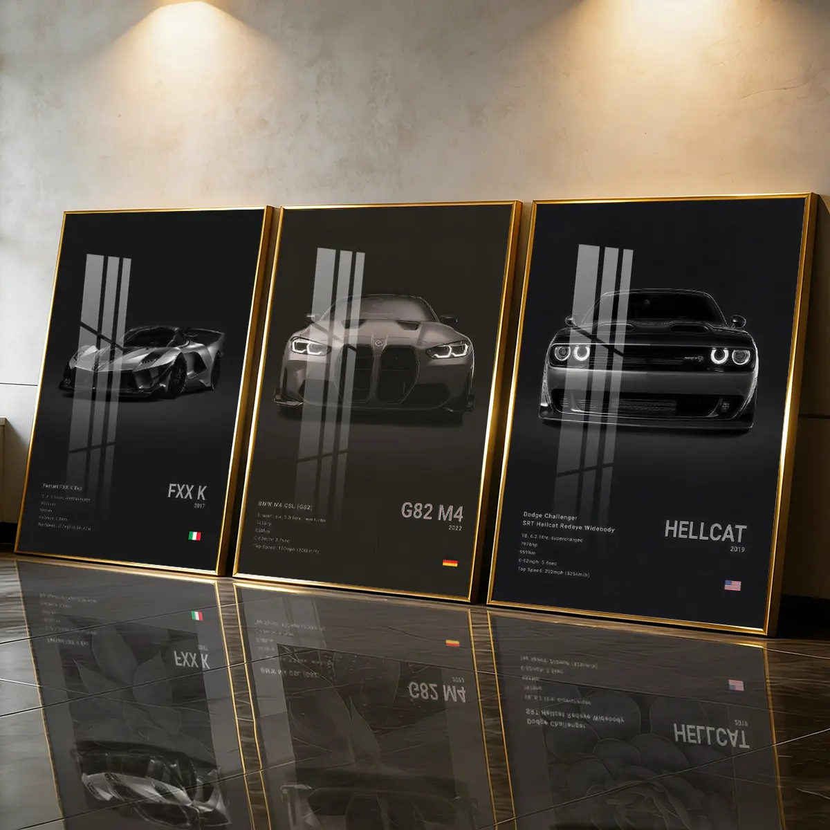 3Pcs Aluminum Alloy Framed Canvas Painting, Sports Car Front View Poster Picture, Graphic Print Design, Creative Design Print, Home Decoration, Odorless Print Artwork, Art Work For Wall Decor, Perfect Gift For Friends And Family