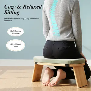 Foldable Bamboo Meditation Stool with Velvet Cushion, Ergonomic 5° Forward Tilt & 396 lbs Capacity, Portable Yoga Bench & Prayer Bench for Home Practice, Mindfulness & Gift