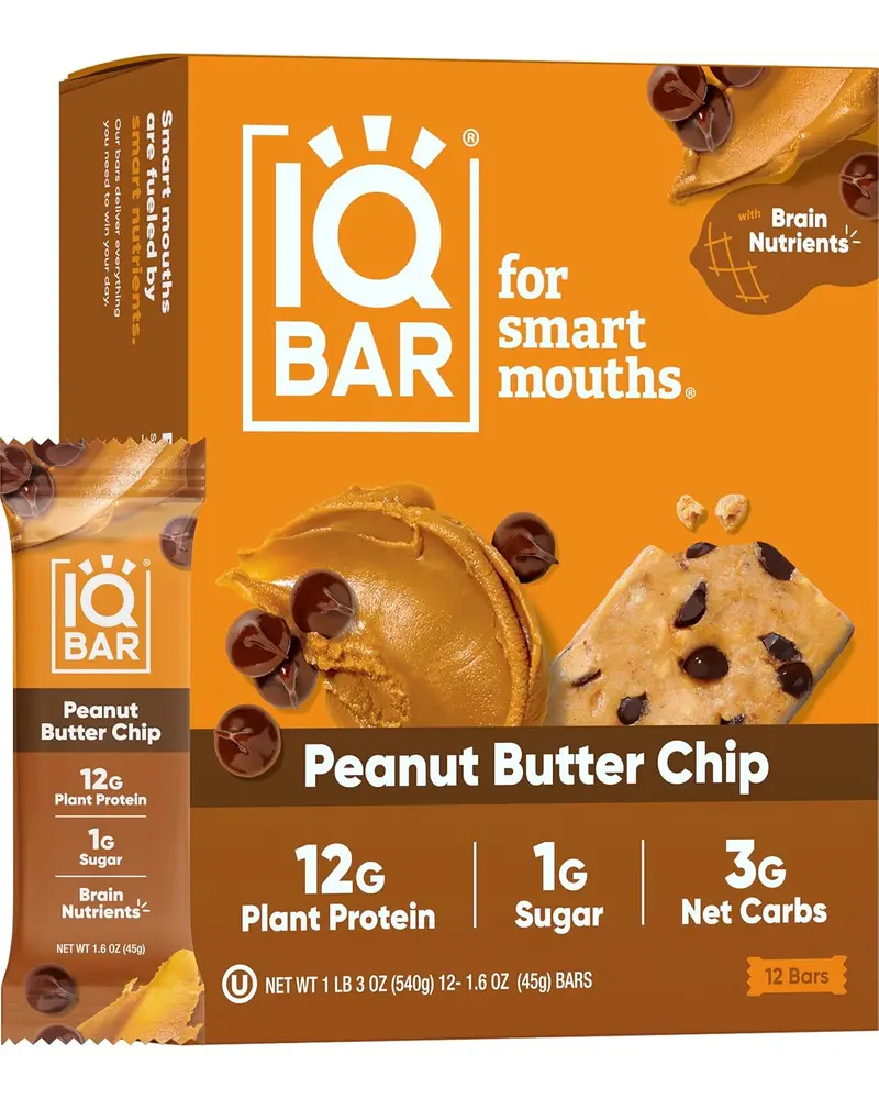 HOT-HOT-IQBAR Brain and Body Plant Protein Bars - Peanut Butter Chip - 12 Count, Low Carb, High Fiber, Gluten Free, Vegan Snacks - Low Sugar Keto Energy Bars