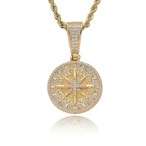 Golden Iced Out Compass Pendant Necklace for Men & Women, Hip Hop Bling CZ Micro-Paved North Star Chain, Sparkly Statement Jewelry, Gift for Him Her, TikTok Trending Accessory