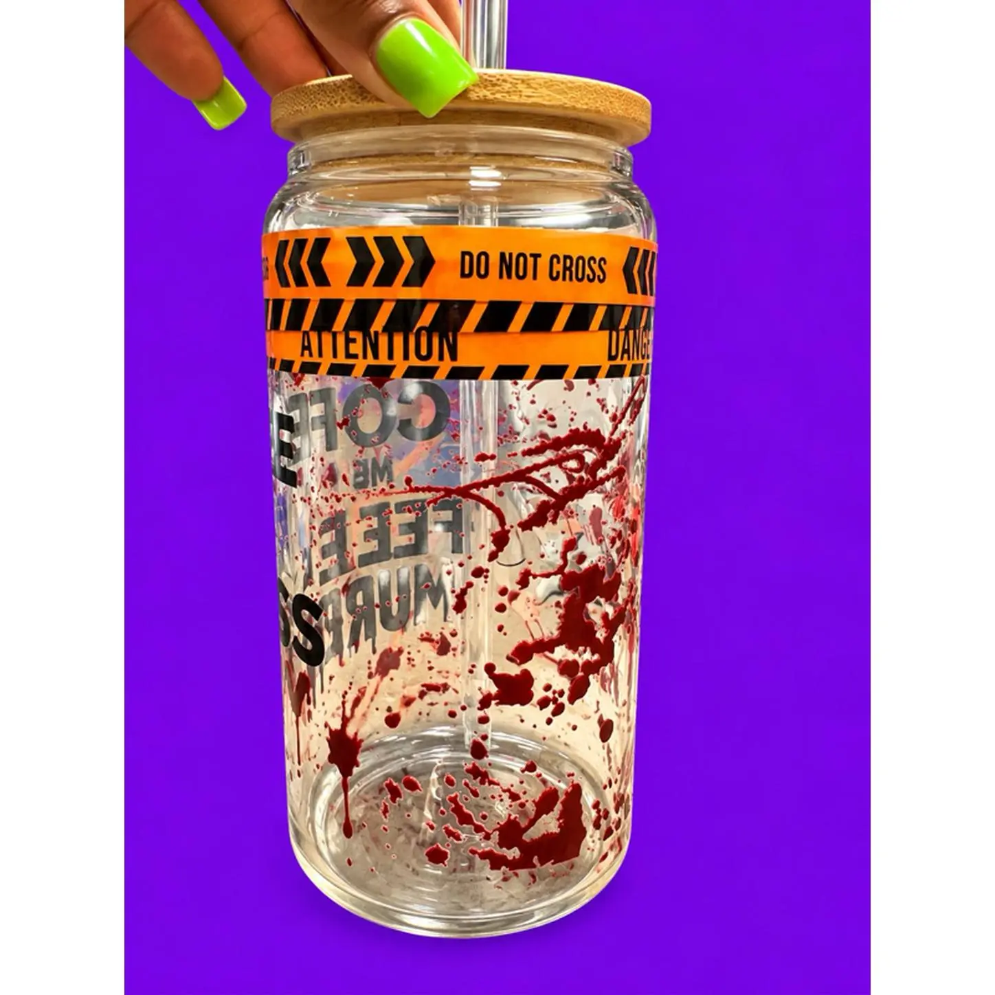 Halloween Cup with "Do Not Cross" Warning and  Design for Festive Drinks
