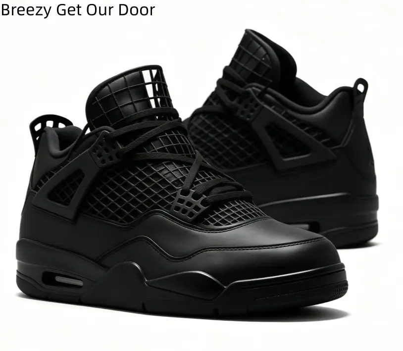 Unisex All Black Mid Top Retro Sneakers Full Leather Breathable Mesh Panel Cushion Shock Absorbing Sole Anti Slip Skate Shoes Trendy Streetwear Footwear for Daily Walking Gym Workout Travel Casual Dating All Seasons Daily Street Outfit Wear