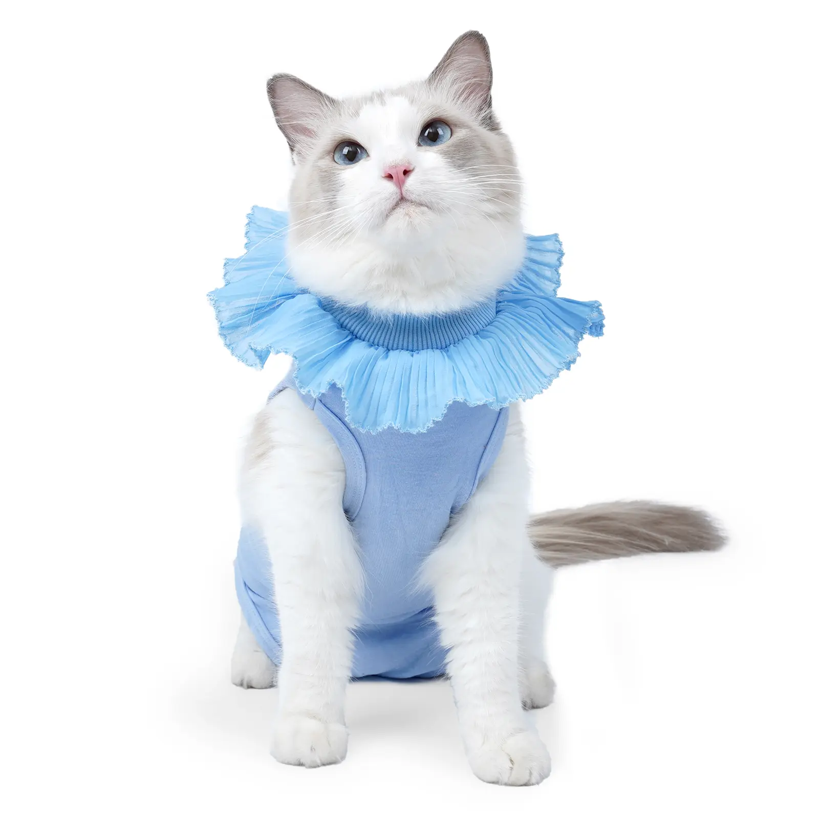 Cat Recovery Suit After Spay Neuter Surgery – Soft Modal Lace Collar Protective Bodysuit – Adjustable Back Length Anti-Lick Healing Suit Prevents Wound Infection – Breathable Stretchy Pet Recovery Wear