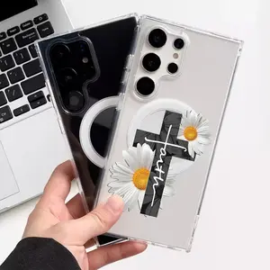 White chrysanthemum cross For  GalaxyS25/ S24/S23/S22 S24+/S23+/S22+Ultra FE Plus all inclusive anti fall phone case Protection Cover shock poof case Screen Protector Casin-51YKLSX-13
