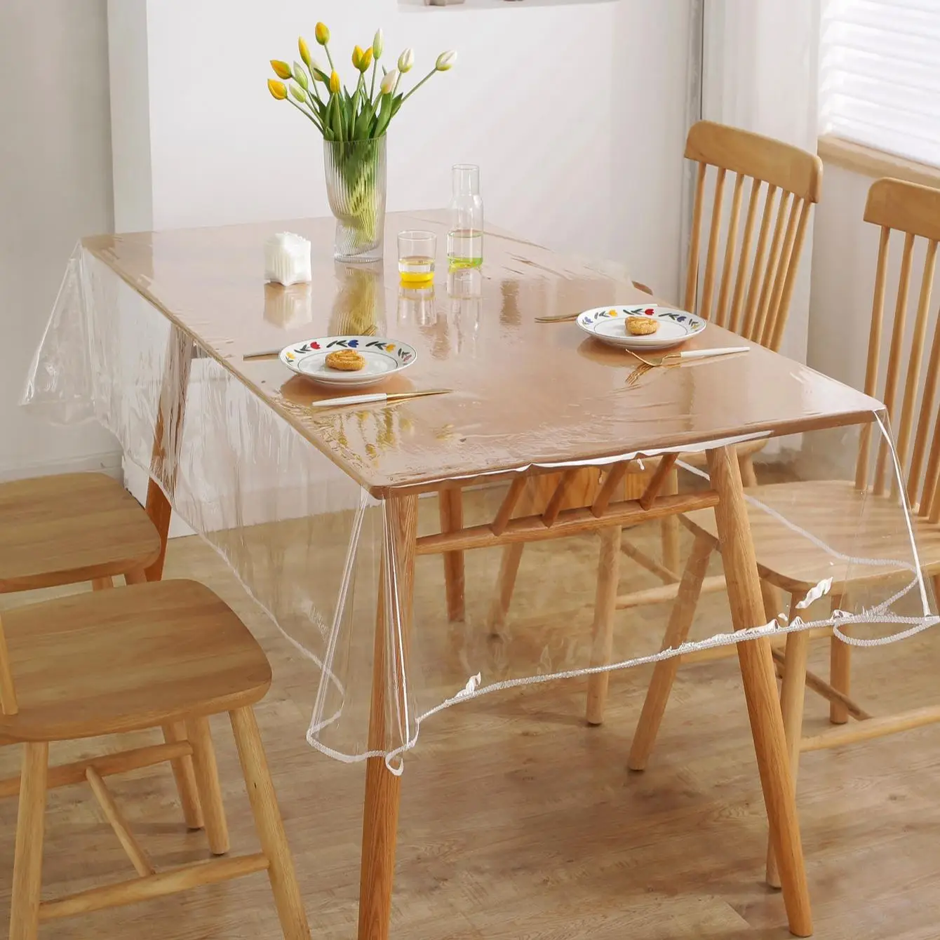 PVC Table Cover, Clear Tablecloth, Rectangular Waterproof Tablecloth, Easy To Clean Table Cover for Home Kitchen Dining Room