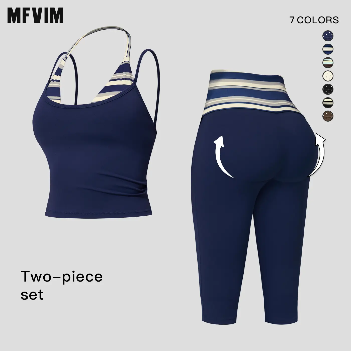 MFVIM women’s color-block double-layer halter yoga tank top set — waist-cinching, butt-lifting mid-length athletic shorts; two-piece fitness set with a nude feel,travel essentials,camping essentials