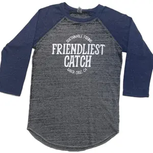 Friendliest Catch Lightweight Long Sleeve T-Shirt Gray with Blue Sleeves Men's Top