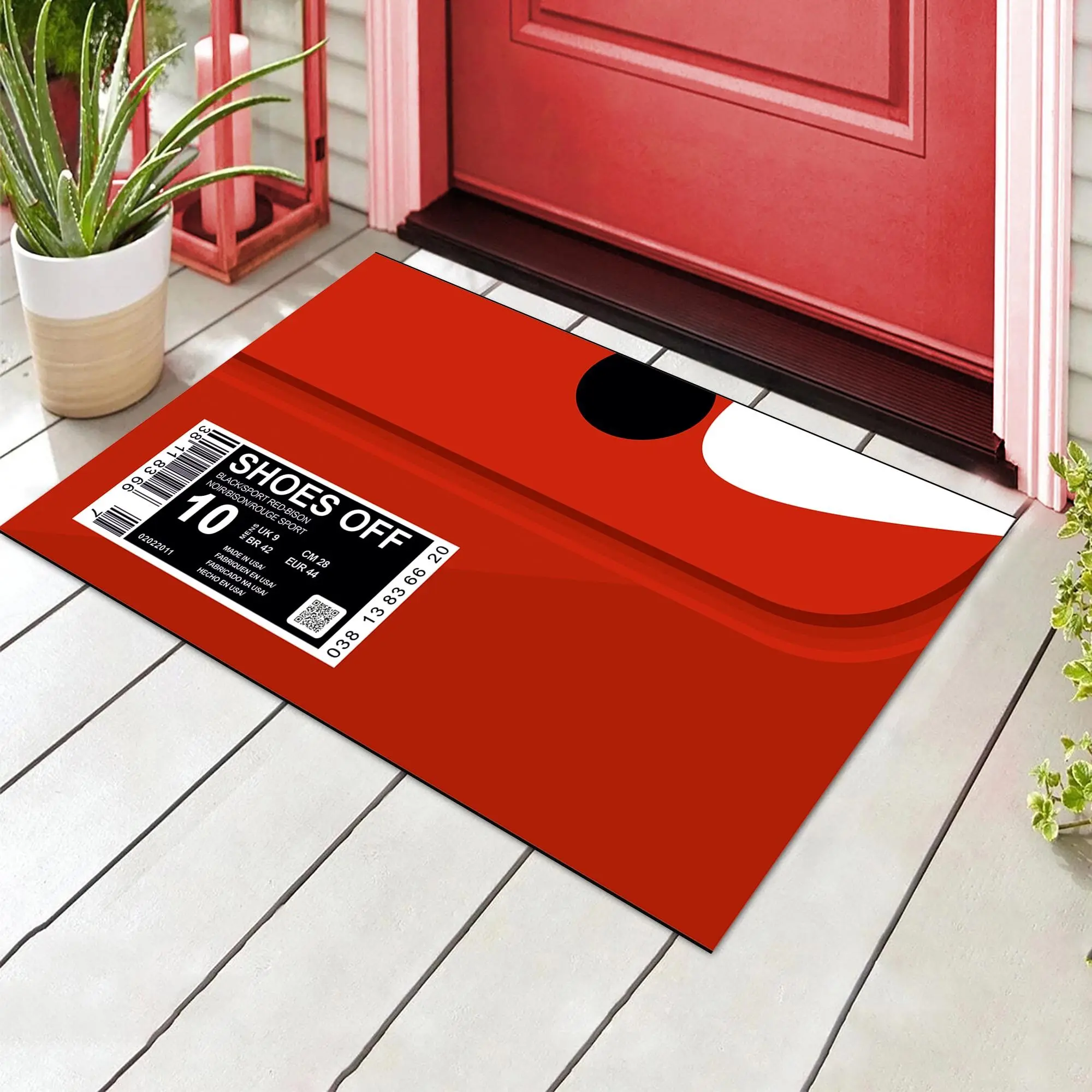 Personalized 'Shoes Off' Doormat, Funny Welcome Mat, Red Shoe Box Rug, Area Rug, Living Room Carpet, Home Decor Gift, Special Rug, Floor Mat