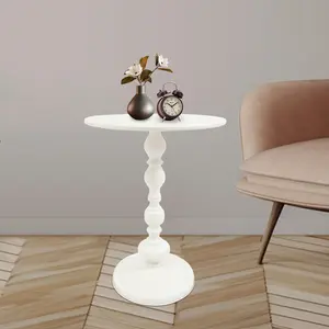 Retro Round Side Table 16x20 Inch Carbon Steel 18 lbs Load White Black High Temp Paint Small Space Drink Tea Coffee End Table Pedestal Bar Home Garden