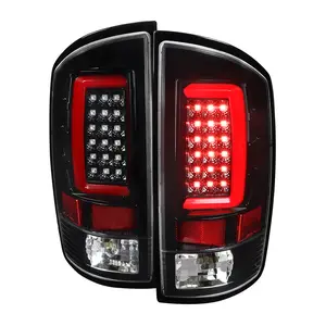 2007-2009 Dodge RAM 1500/2500/3500 Red C-Bar LED Tail Lights (Jet Black Housing/Clear Lens)