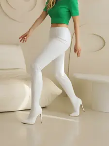 Ladies fashion leather pants boots, unique one-piece design, good elasticity, thin, pointed toe high-heeled leather pants boots, highlighting the and personality, versatile and comfortable.