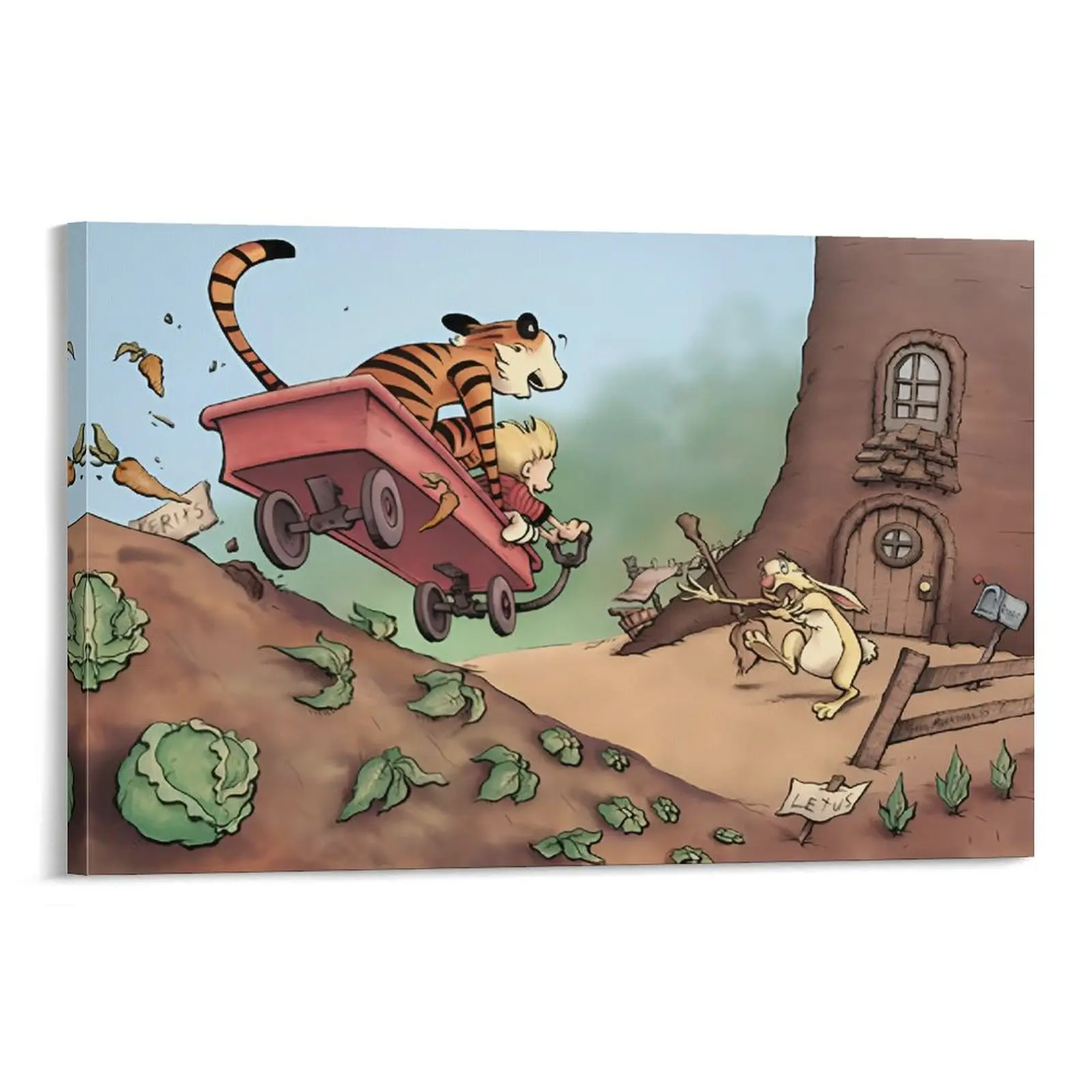 Funny Calvin Hobbes Adventures in Imagination Canvas Poster - Wagon Race Art for Playroom & Kids Bedroom Canvas Poster Bedroom Decor Sports Landscape Office Room Decor Gift Frames Ornaments Wall Artistic