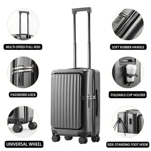 20 Inch Airline Approved Hardside Carry On Luggage, Front Pocket Suitcase with Phone Holder, Cup Holder and Double TSA Lock for Travel