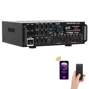 Areyourshop High Power Amplifier EQ Bluetooth 5.0 Stereo Amplifier with Remote Control Support USB Disk SD Card for Home Cinema Party