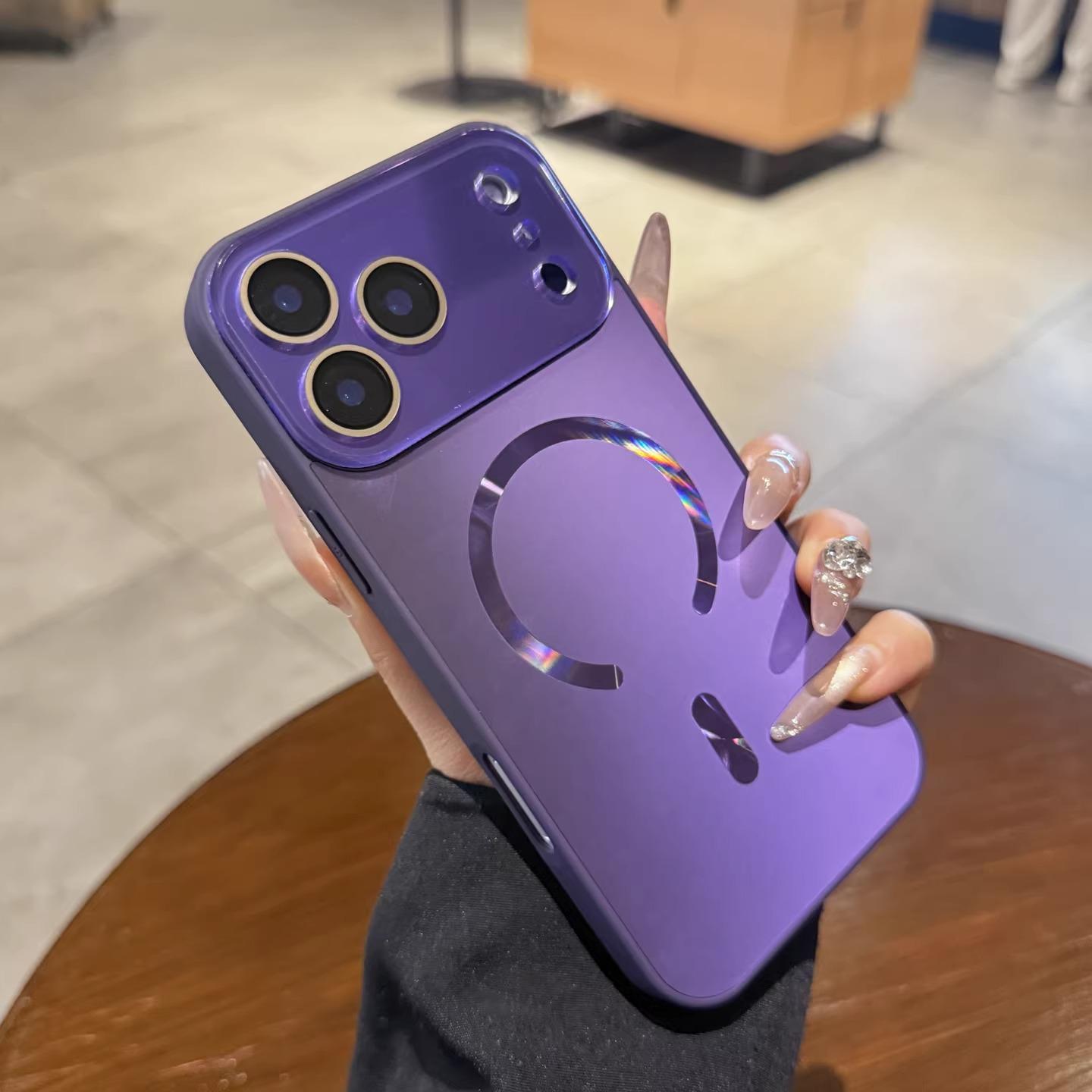 Magnetic large window phone case with Lens Protector , luxury aurora gradient color full camera protection shockproof cover for iPhone 17 Pro Max, 16 Plus, 15, 14, 13, 12, 11 junk