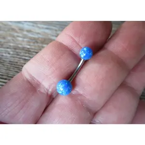 Custom Lengths Blue 5mm and 6mm Double Opals Belly Ring Christina VCH 14G (1.6mm) Piercing Opal Belly Ring Hood Piercing