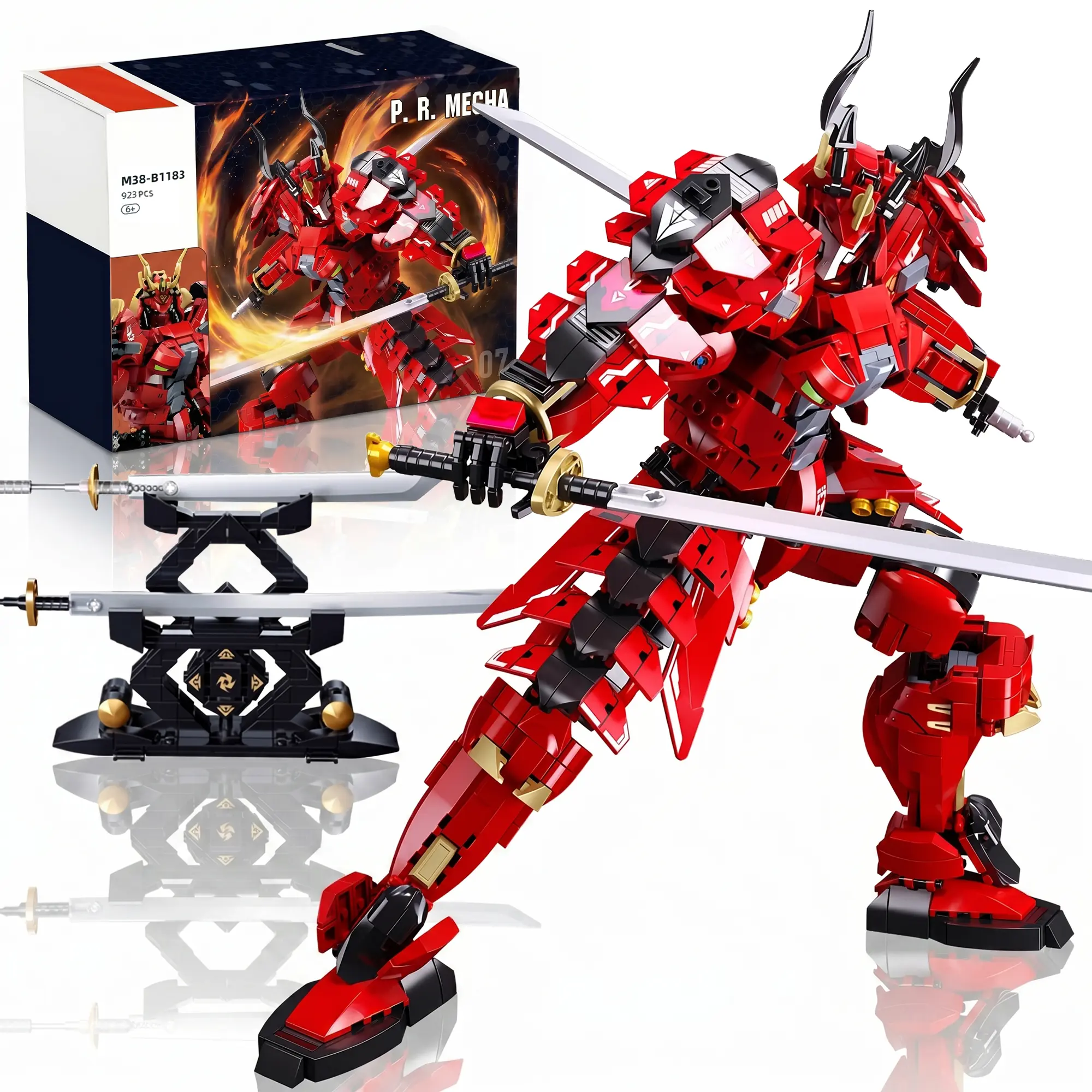 Kafei Samurai Warrior Mecha Building Set, Dual-Sword Robot Figure Kit for Adults and Teens, Action-Packed and Creative DIY Project, Detailed Collectible Gift for Samurai and Mech Enthusiasts, Elegant Warrior Aesthetic for Shelf or Desk Display